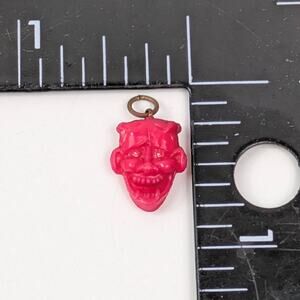Vintage Red Celluloid Devil Head Charm Japan Midcentury Miniature with Loop